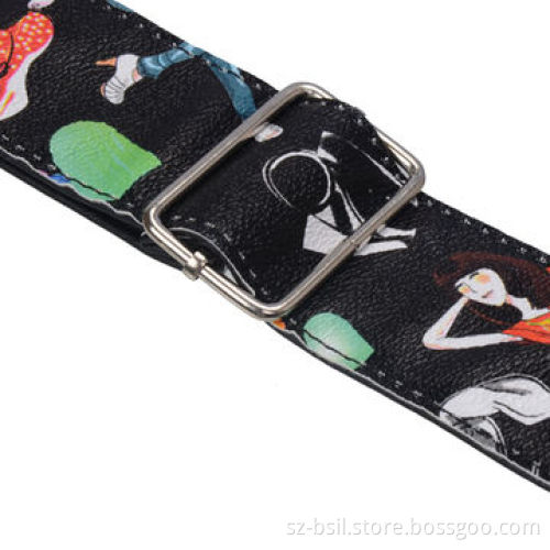 Adjustable Leather Acoustic Guitar Strap Bass, New Young Girl Pattern Printing Metal Buckle Adjuster